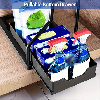 Organisateur sous évier à 2 niveaux peu encombrant, boîte de rangement extractible, organisateur de tiroir essentiel Durable de grande capacité pour cuisine et salle de bains by Sirius Flow