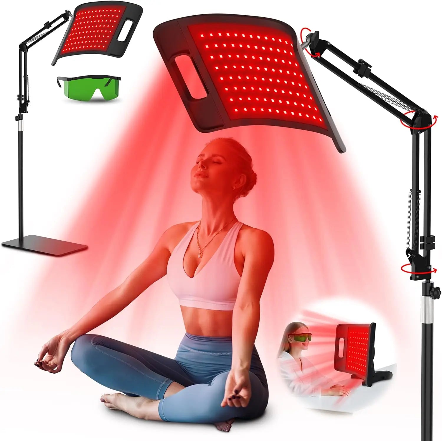 Lampe de luminothérapie rouge, dispositif de lumière infrarouge proche profonde de 660 et 850 nm avec support réglable et support de bureau pour le visage et le corps complet by Sirius Flow