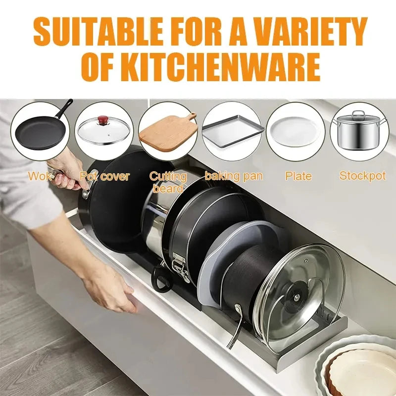 Rangement extensible en acier inoxydable T1, support d'armoire de cuisine pour casserole, couvercle de casserole, planche à découper, vaisselle de séchage d'ustensiles de cuisine, évaluation T1 by Sirius Flow