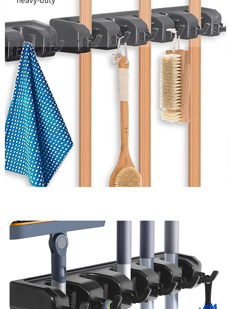 Support mural pour balai et serpillière en plastique, étagère multifonctionnelle, rangement de cuisine à domicile, noir magique, 3, 4/5 positions by Sirius Flow