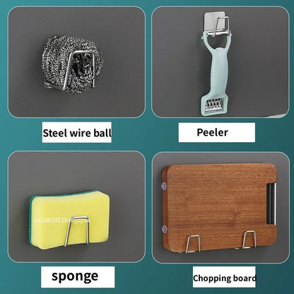 Porte-éponges d'évier de cuisine en acier inoxydable, égouttoir auto-adhésif, support de séchage, crochets muraux de cuisine, organisateur de rangement d'accessoires by Sirius Flow