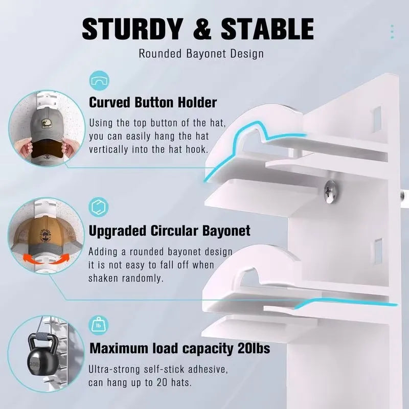 Porte-casquette mural à 10 grilles, porte-chapeau, casquette de Baseball, porte-serviettes, cintre de placard, organisateur de rangement, accessoires gain de place by Sirius Flow