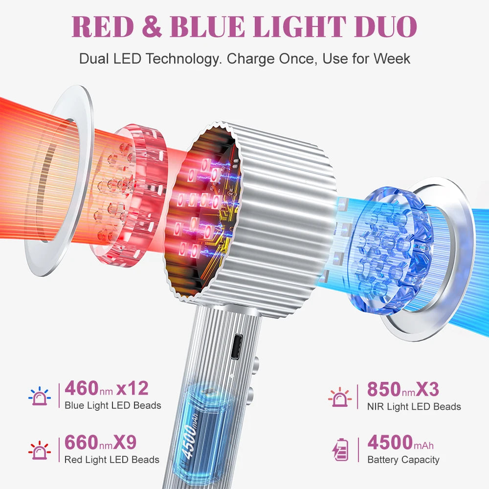 24 pièces led thérapie par la lumière rouge lumière infrarouge électrique lampe Portable stylo 660nm pour le visage et le corps 460nm thérapie par la lumière bleue 4500mAH by Sirius Flow