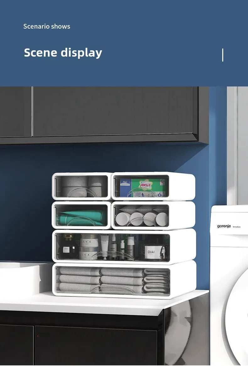 Boîte en plastique, organisateur de bureau, tiroir, boîte de rangement de maquillage, conteneur de bijoux empilable, grand masque, rangement de médicaments de bureau, anti-poussière by Sirius Flow