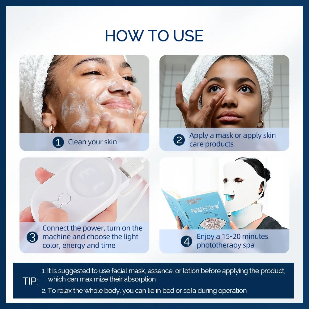 Foreverlily visage cou Silicone masque LED 7 couleurs lumière LED photonique thérapie 3D Flexible masque de beauté du visage peau éclaircir soins de la peau by Sirius Flow