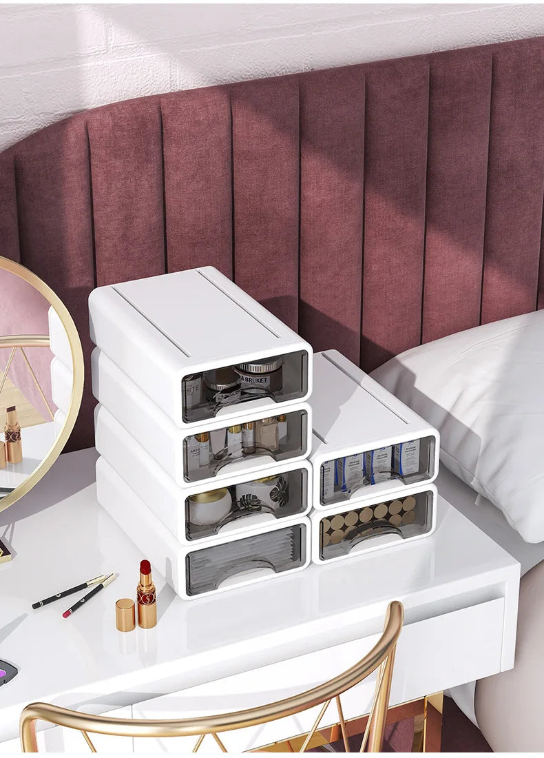 Boîte en plastique, organisateur de bureau, tiroir, boîte de rangement de maquillage, conteneur de bijoux empilable, grand masque, rangement de médicaments de bureau, anti-poussière by Sirius Flow